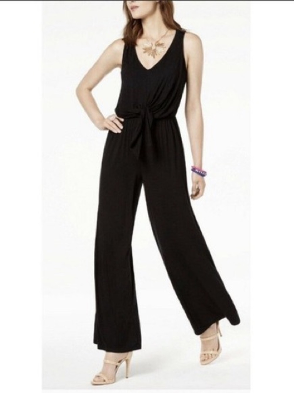 INC International Concepts Black Front Tie Jumpsuit Size Medium